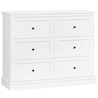 FOTOSOK White Dresser, 6 Drawer Dresser White, Modern Double Chest with Deep Drawers, Wide Storage Organizer Cabinet for Living Room Home