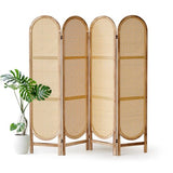 Aletheiawu 4 Panel Room Divider, 5.6 Ft Foldable Wood Room Divider Screen, Hand-Woven Rattan Folding Privacy Screens with Double Hinges, Wall Divider for Room Separation Bedroom Home Office - Natural Aletheiawu
