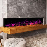 88" 3-Sided Smart Electric Fireplace, Ultra-Narrow Frame, Alexa/WiFi App Control, Panoramic Multicolor LED Flames, Realistic Log, 1500/3000W PTC Ceramic Heating MONDAWE