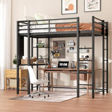 Shintenchi Loft Bed Full Size with Desk and Storage Shelves, Frame with 2 Side Ladders for Kids, Teens Adults, Spcace-Saving Noise-Free and Anti-tilt Design, Black Shintenchi