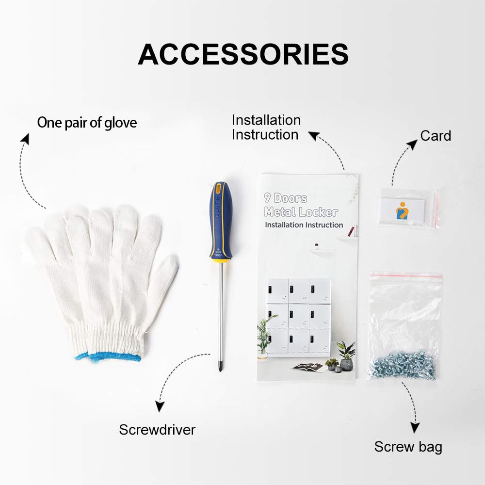 WISUNO 9 Doors Metal Storage Cabinet with Card Slot, Organizer,Shoes and Bags Steel Locker for Office, Home, Bank, School, Gym. (Black) WISUNO