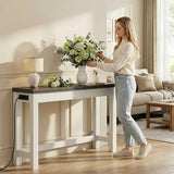 Cyclysio 47" Console Tables for Entryway, Narrow Console Tables for Living Room, Behind Couch Table, Sturdy Wood Support Hallway Table with 3AC+2USB Charging‌ Station, Oak Cyclysio