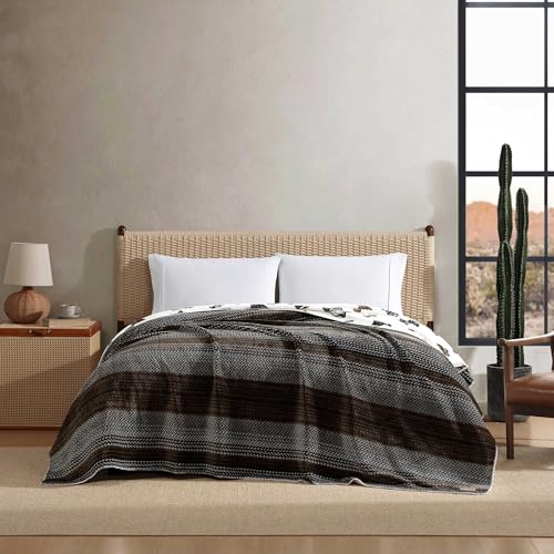 Wrangler - Twin Size Blanket, Super Soft & Reversible Plush Fleece Bedding, Throw Blanket for Couch or Bed (Nash Stripe Brown) Wrangler