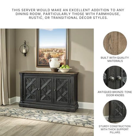 Signature Design by Ashley Tyler Creek Vintage Casual Dining Room Buffet Cabinet or Server with 3 Doors and Lattice Design, Wood, 36" High, Black & Gray Signature Design by Ashley