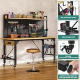 YITAHOME 48" Adjustable Workbench with Pegboard, Wheels, 1600 LB Capacity, Rolling Work Table with AC/USB Outlets, Hooks, and Rack, Heavy-Duty Work Bench for Garage, Workshop, Office YITAHOME