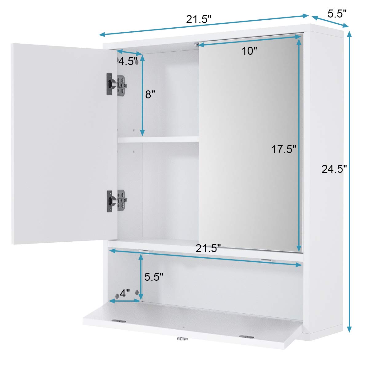 Elegant White Wall-Mounted Bathroom Mirror Cabinet with Adjustable Shelves Tangkula