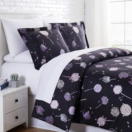 SouthShore FINE LIVING Dandelion Dreams, 300 Thread-Count, Premium Quality Single-Ply, Long Staple Cotton Sateen Duvet Cover Set, King / California King, Carbon Southshore Fine Living, Inc.