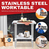 DuraSteel Food Prep Stainless Steel Table - 30 x 18 Inch Commercial Metal Workbench with Adjustable Under Shelf - NSF Certified - For Restaurant, Warehouse, Home, Kitchen, Garage DuraSteel