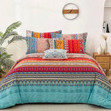 Goodidea Striped Bohemian Comforter Set Queen Size 3 Pieces Boho Hippie Geometric Bedding Set Soft Breathable Reversible Microfiber Boho Comforter with 2 Pillowcases(20"x26") Goodidea