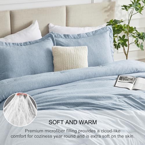 CozyLux Full Size Comforter Set - 3 Pieces Blue Soft Luxury Cationic Dyeing Bedding Comforter for All Season, Breathable Lightweight Fluffy Bed Set with 1 Comforter and 2 Pillow Shams CozyLux