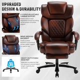 Comermax Heavy Duty Leather Office Chair with Footrest, Wide Seat Big Tall Reclining Office Desk Chair for 500lbs Heavy People, Brown Comermax