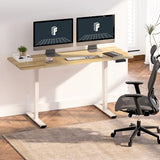 FlexiSpot E6 Solid Wood 3-Stage Dual Motor 55 x 24 Electric Standing Desk, Holds 220 lbs, Adjustable Height w/ Memory Presets, Butcher Block Rubberwood Desktop & White Frame, Ships in 2 Boxes FLEXISPOT