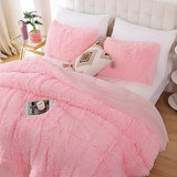 Smoofy Fluffy Queen Comforter Set, Faux Fur Pink Comforter Set Queen Size, Luxury Fuzzy Bedding Set, Soft Shaggy Bed Set Pink for All Season, 3 Pieces - 1 Comforter & 2 Pillowcases Smoofy