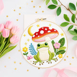 ORIGACH 4 Pack Animal Embroidery Kits Cat Frog Owl Fox Embroidery Sampler Kit Include Adjustable Hoops and Instruction Starter DIY Needlepoint for Adult Beginners
