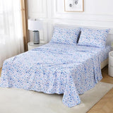 Softan Twin Floral Sheets, Microfiber Blue Flower Printed Fitted Sheets with Non-Slip Corner Straps and 15" Deep Pocket, Butterfly Patterned Cozy Bed Sheets, Single Sheets & Pillowcase Sets Softan