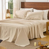 Bedlifes 100% French Pure Linen Sheets Queen Size Breathable and Cooling Flax Sheet Set Soft Durable and Moisture Wicking 16 Inch Deep Pocket-4 Piece(Queen,Linen) Bedlifes