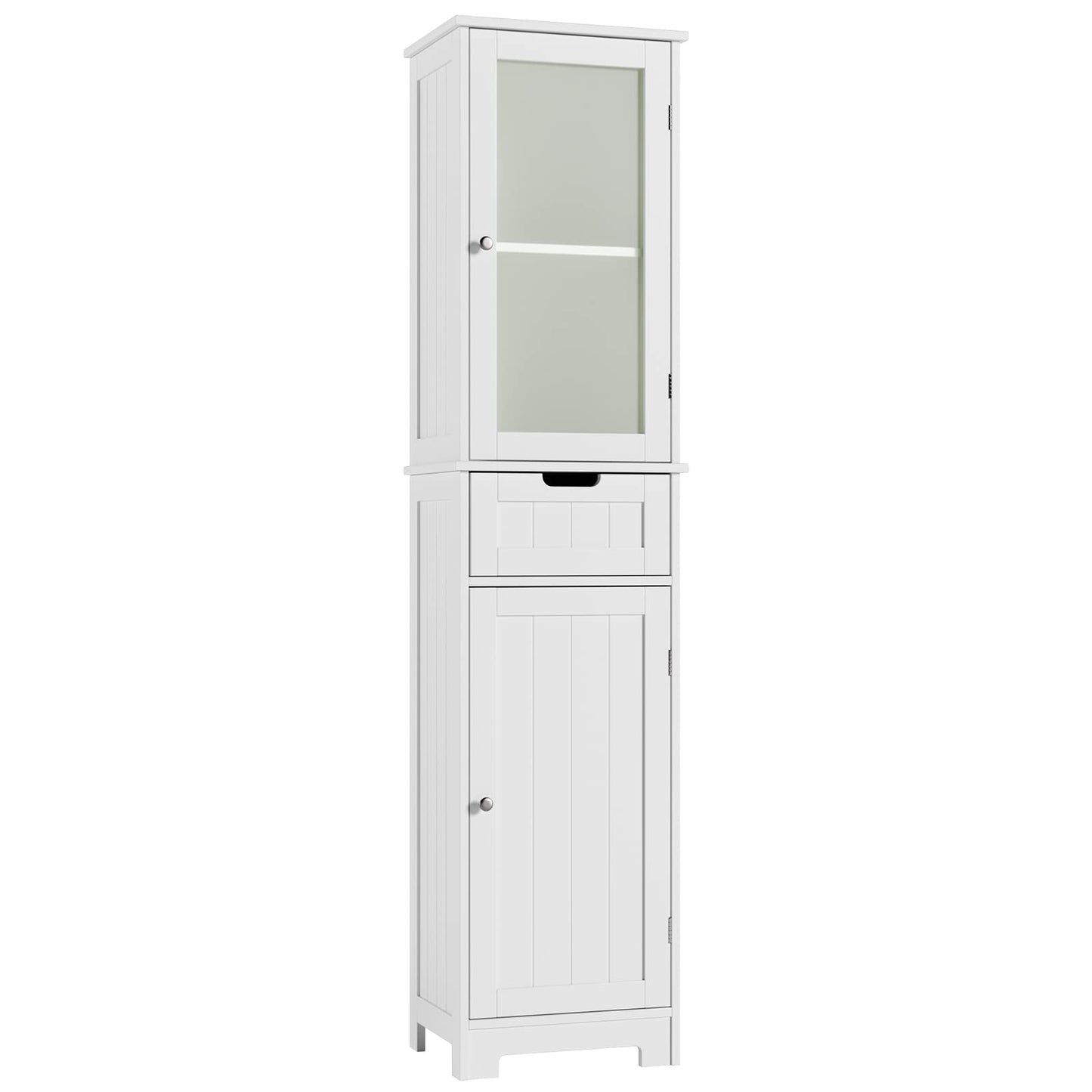 HORSTORS Bathroom Cabinet, Storage Cabinet with 2 Doors & 1 Drawer, Floor Freestanding Cabinet with Adjustable Shelves, Narrow Tall Cabinet for Bathroom, Living Room, Home Office, White - WoodArtSupply