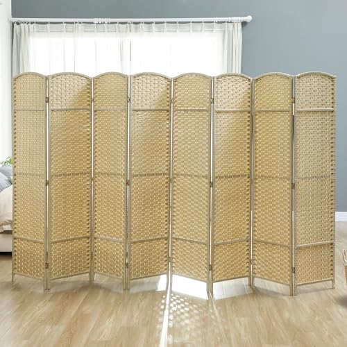 HOMCOM Room Divider, 8 Panel Folding Privacy Screen, 5.6' Tall Freestanding Wall Partition for Home Office, Bedroom, Beige HOMCOM