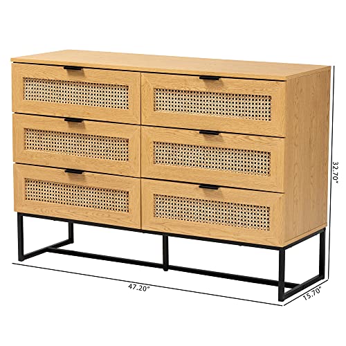 Baxton Studio Sawyer End Table, 6-Drawer, Oak Brown/Black Baxton Studio