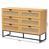 Baxton Studio Sawyer End Table, 6-Drawer, Oak Brown/Black Baxton Studio