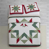 NELIFDER King Size Christmas Bedding Quilt Set 100% Cotton Red Bird White Snowflake Pattern Bedspread Real Patchwork Star Hand Made 3 Peice Wedding Ring Set NELIFDER