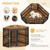 Hzuaneri Corner Dog Crate Furniture with Barn Door, Heavy Duty Dog Kennel Indoor, Wooden Decorative Pet Cage for Small Medium Dogs, Space-Saving TV Stand Anti-Chew Anti-Escape, Rustic Brown DFC88901B Hzuaneri