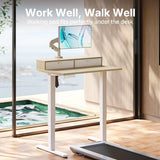 HUANUO 32 x 21 inch Small Electric Standing Desk with 2 Drawers, C-Clamp Mount Compatible, Height Adjustable Sit Stand Desk, Home Office Stand Up Desk with 4 Memory Height Settings, Light Walnut HUANUO