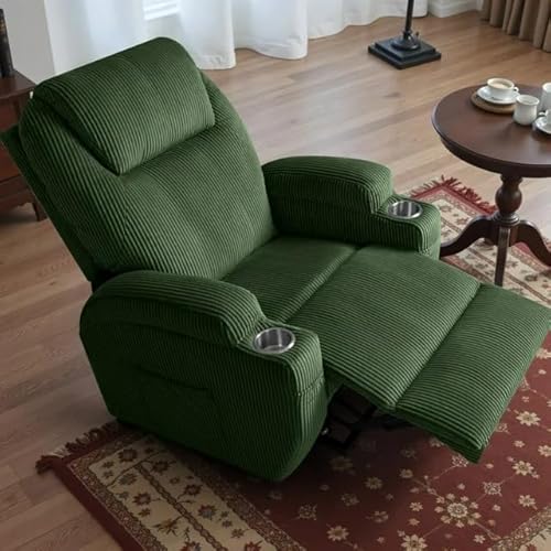 Furmax Electric Power Lift Recliner Chair with Massage for Elderly Corduroy Fabric Recliner Single Sofa with Cup Holders, Side Pockets and Remote Control for Living Room Bedroom (Green)