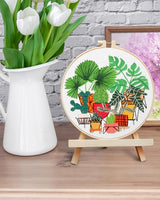 ERKOON Embroidery Kit for Beginners, Flower Cross Stitch Set for Include Embroidery Cloth Hoops Threads for Craft Lover Hand Stitch with Embroidery Skill Techniques (Greenery)