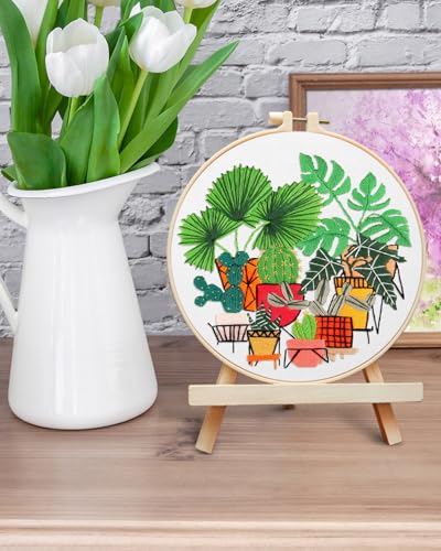 ERKOON Embroidery Kit for Beginners, Flower Cross Stitch Set for Include Embroidery Cloth Hoops Threads for Craft Lover Hand Stitch with Embroidery Skill Techniques (Greenery) ERKOON