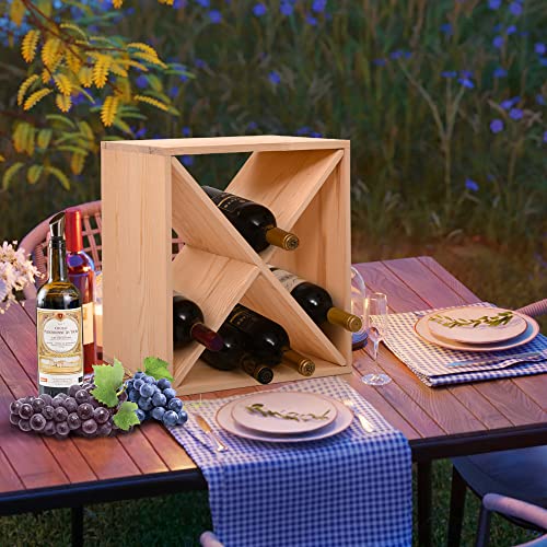 JAXPETY 24 Bottle Wine Rack Holder Compact Cellar Cube Bar Storage Kitchen Decor Wood Display Home,Natural - WoodArtSupply