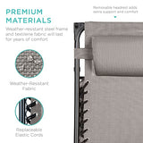 Best Choice Products Folding Zero Gravity Outdoor Recliner Patio Lounge Chair w/Adjustable Canopy Shade, Headrest, Side Accessory Tray, Textilene Mesh - Ice Gray