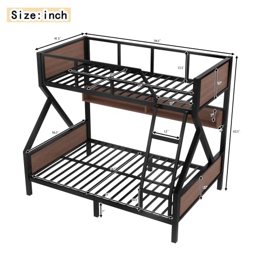 Harper & Bright Designs Twin Over Full Bunk Bed with Storage Shelves and LED Lights, Metal Bunk Bed Frame for Kid Teens, Space-Saving & Noise-Free Design, Black Harper & Bright Designs