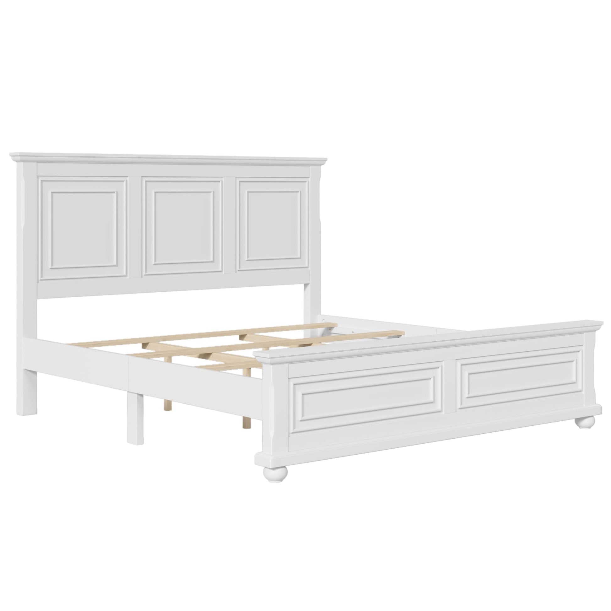 Merax King Vintage Pine Bed in White with Traditional Country Style - WoodArtSupply