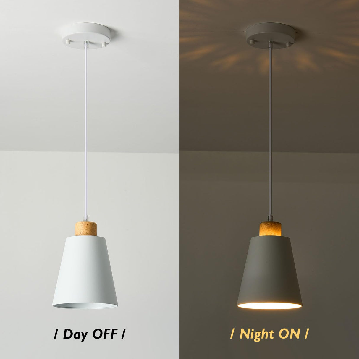 FISGONI White Pendant Light Kitchen Island Wood Pendant Lighting Mini Modern Hanging Light Small Pendant Light Fixture for Dining Room,Bar,Bedroom,Adjustable Cord,5.94 inch,1 PCS FISGONI