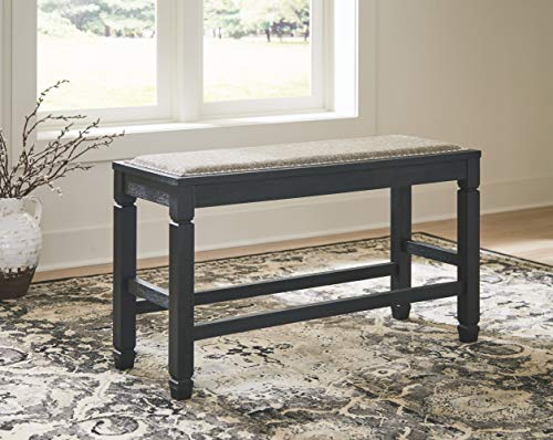 Signature Design by Ashley Tyler Creek Urban Farmhouse Counter Height Upholstered Dining Bench, Almost Black Signature Design by Ashley