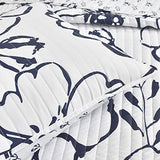 Lush Decor Scandinavian Floral Quilt Queen Size Reversible 3 Piece Set Full/Queen Navy & White - Floral Bedding Set Queen Quilt - White Bedding Lush Decor