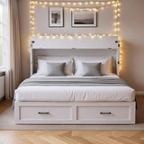 Kikihouse Murphy Bed with Motion Sensor Lights, Full Size Murphy Cabinet Bed Hideaway Bed with Storage & Charging Station for Bedroom/Guest Room/Office, Foldable Platform Bed Frame, White Kikihouse