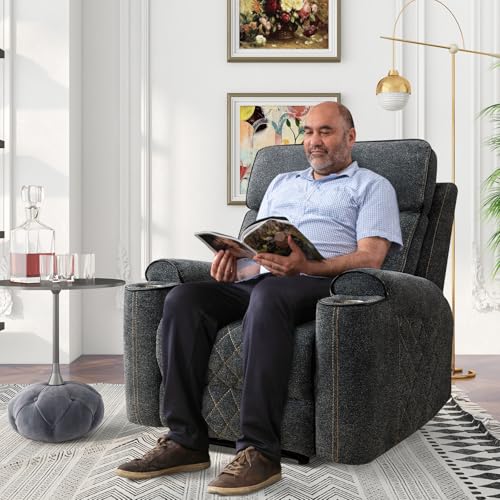 HAOMARKETS Electric Recliner Chair, Soft Fabric Power Recliners with Metal Cup Holders, Single Overstuffed Heavy Duty Reclining Sofa Chairs for Living Room Bedroom, Dark Grey