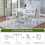 LUMISOL Dining Table Set for 4, 5-Piece Solid Wood Kitchen Table Set with 4 Upholstered Chairs for Kitchen, Dining Room, Home Bar, White LUMISOL