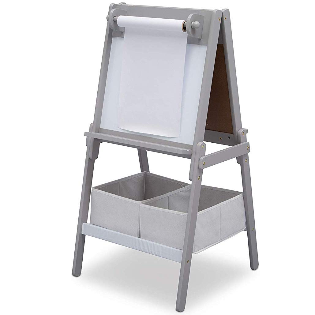 Delta Children MySize Kids Double-Sided Storage Easel -Ideal for Arts & Crafts, Drawing, Homeschooling and More - Greenguard Gold Certified, Grey Delta Children