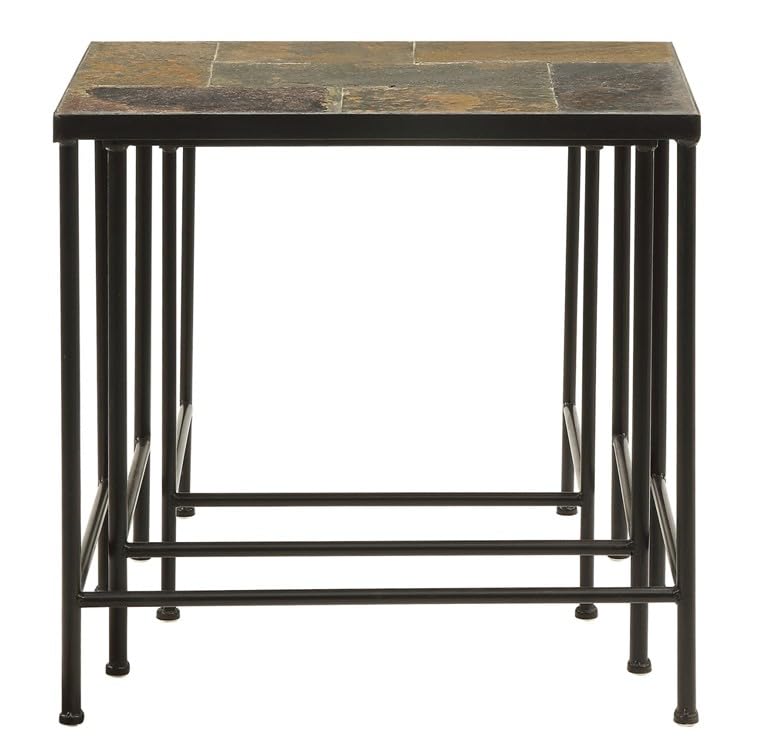 Zhongma Nesting Tables Set of 3, End Tables with Slate Table Top, Solid Real Stone, Side Table, Accent Table Zhongma