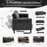 hausway 83”Faux Leather Futon Couch,Mid Century Modern Convertible Leather Sofa with Adjustable Backrest,Storage Pocket,Wooden&Steel Frame for Office,Living Room,Space-Saving,Black hausway