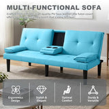 AnoYishev Futon Sofa Bed PU Leather Modern Convertible Futon Couch with Removable Armrests, Cup Holders, Loveseat Sleeper Sofa Bed for Living Room, Apartment, Small Spaces (Blue) AnoYishev