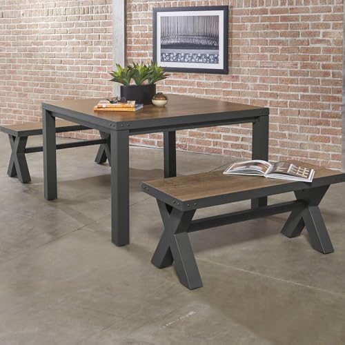 NBF Square Conference Tables - Thermally Fused Oak Laminate Conference Room Tables - Steel Base Office Meeting Table - 48" W x 48" D Durable Training Tables nbf signature series