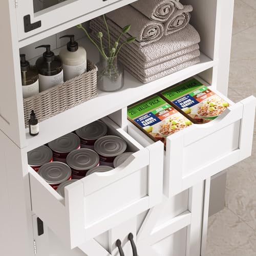 Maupvit 67" Tall Bathroom Storage Cabinet with 4 Doors & 2 Drawer, Freestanding Pantry Cabinet, Linen Storage Cabinet with Adjustable Shelves for Living Room, Kitchen, White Maupvit