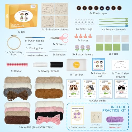 MOREJMTT Punch Needle Kit for Beginners Adults Easy Punch Needle Embroidery Kit,Including Printed Patterns, Needles, Easy to Follow Instructions and Videos(The World of Cats)