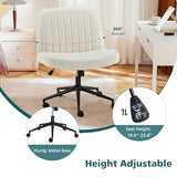 OLIXIS Criss Cross Chair with Wheels Wide Cross Legged Office Desk Vanity Chair Comfy Fabric Armless Adjustable Swivel for Home Computer Task PU Beige OLIXIS