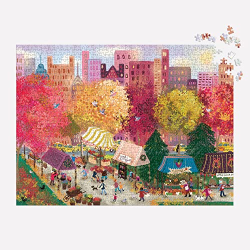 Galison Autumn at The City Market – 1000 Piece Puzzle Fun and Challenging Activity with Bright and Bold Artwork of A Fall Day at A Farmer’s Market for Adults and Families