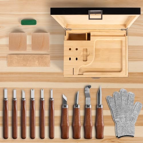 17-in-1 Wood Carving Kit - Wood Carving Tools Set -Wood Carving Knife Set, Whittling Knives Kit, Woodworking Kit Wood Carving Tools Set with Large Wood Boxes for Crafts (Black) Marvero